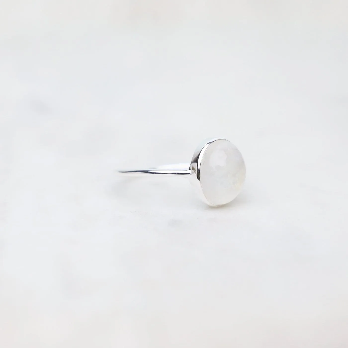 Sterling Silver Bezel Set Rainbow Moonstone Cabochon Ring