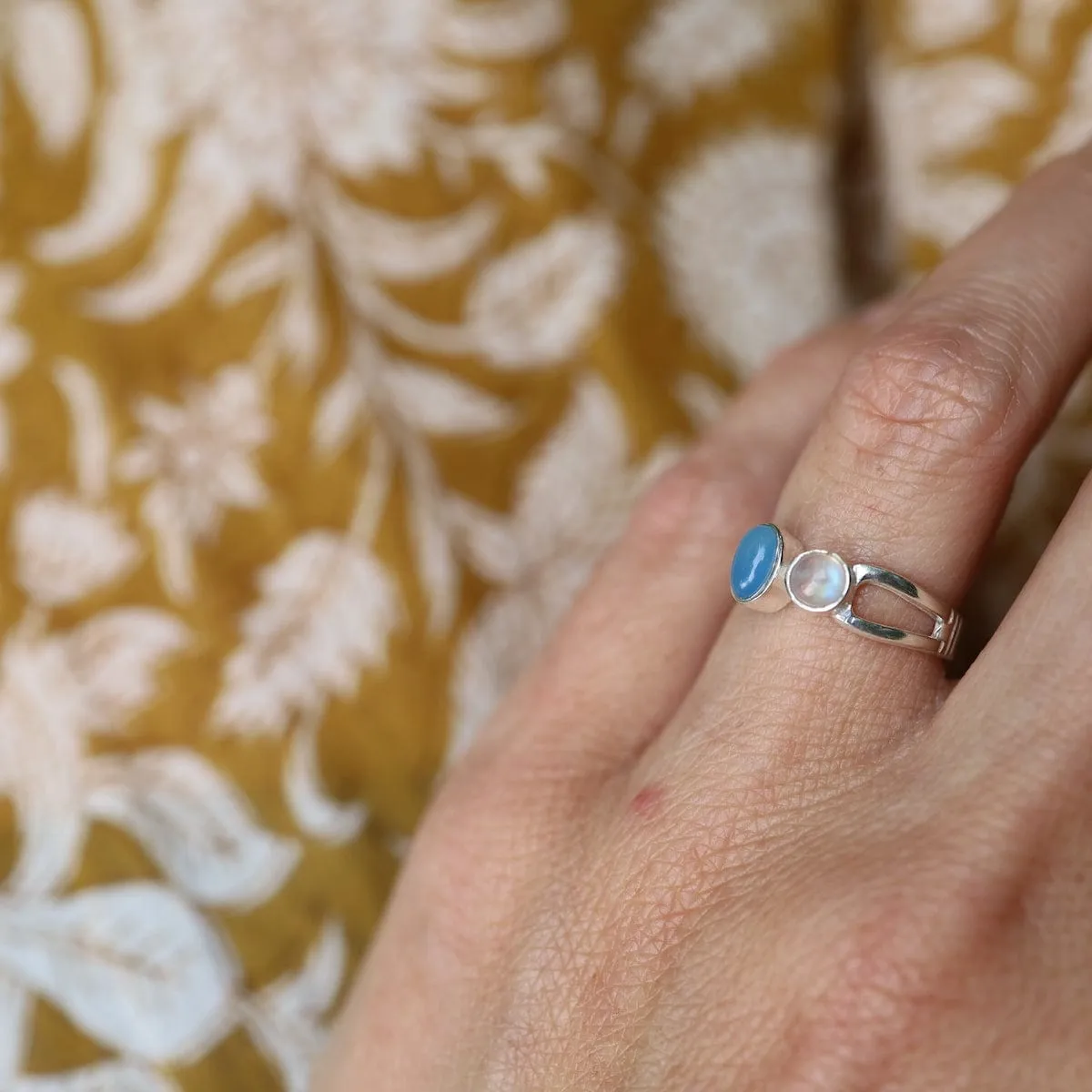 Sterling Silver Double Stone Ring - Moonstone