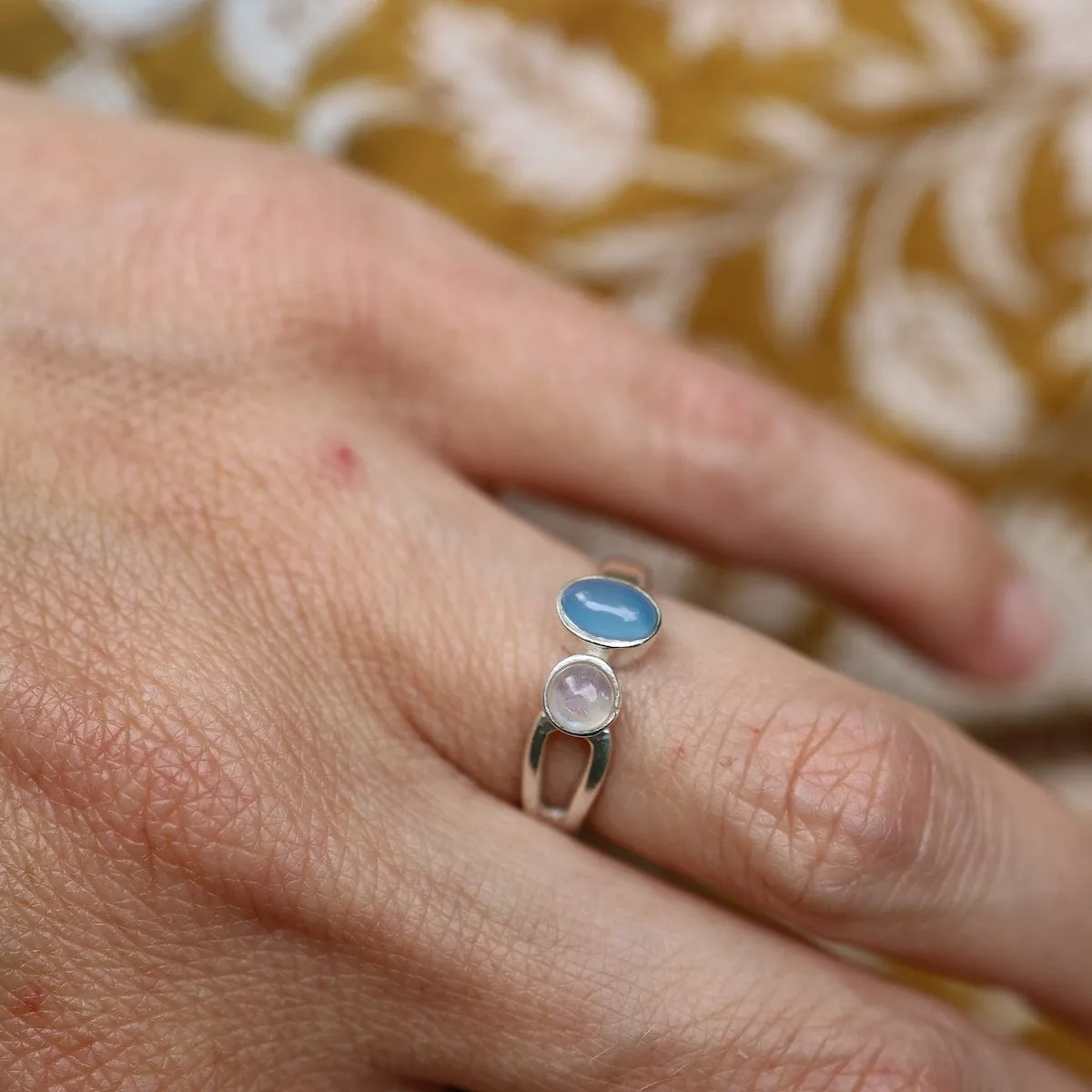 Sterling Silver Double Stone Ring - Moonstone