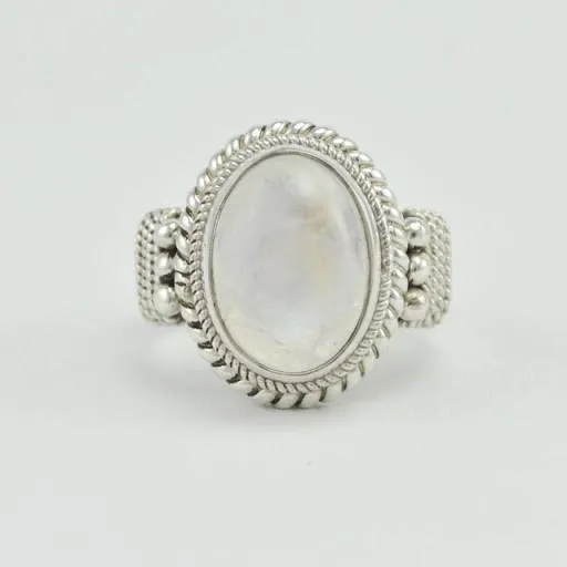 Sterling Silver Rainbow Moonstone Oval Ring Size 7