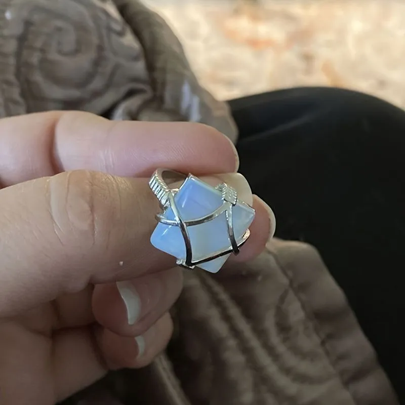 Stunning Large Square White Moonstone Silver Plated Ring
