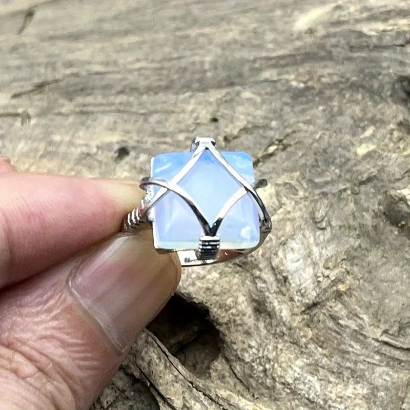 Stunning Large Square White Moonstone Silver Plated Ring