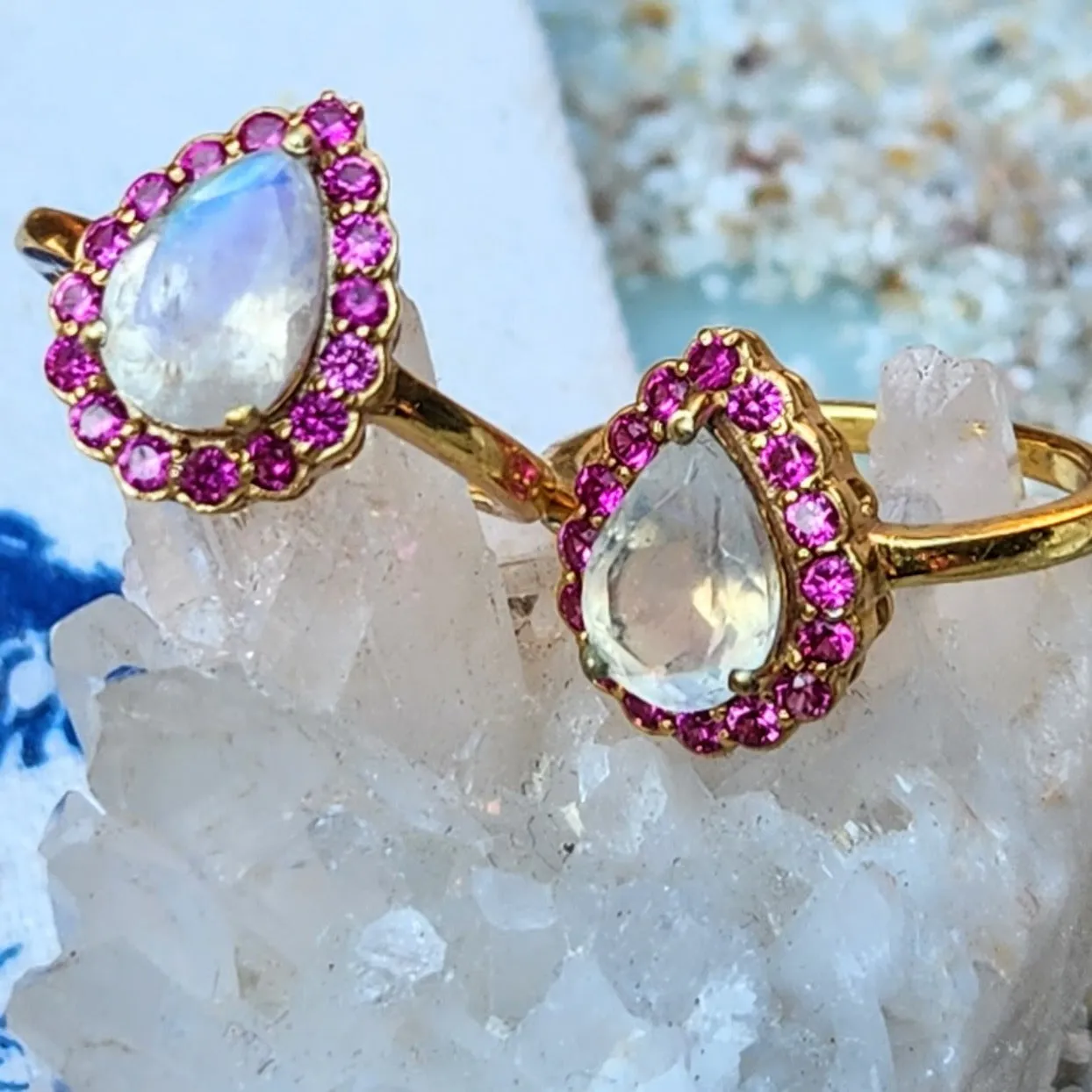 SWEET PINK MOON CLOUDS - PINK TOURMALINE 925 VERMEIL GOLD RINGS