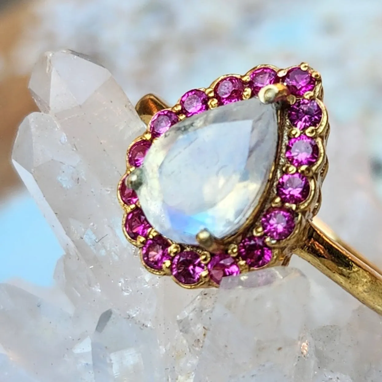 SWEET PINK MOON CLOUDS - PINK TOURMALINE 925 VERMEIL GOLD RINGS