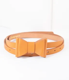 Tan Brown Leatherette Bow Snap On Belt