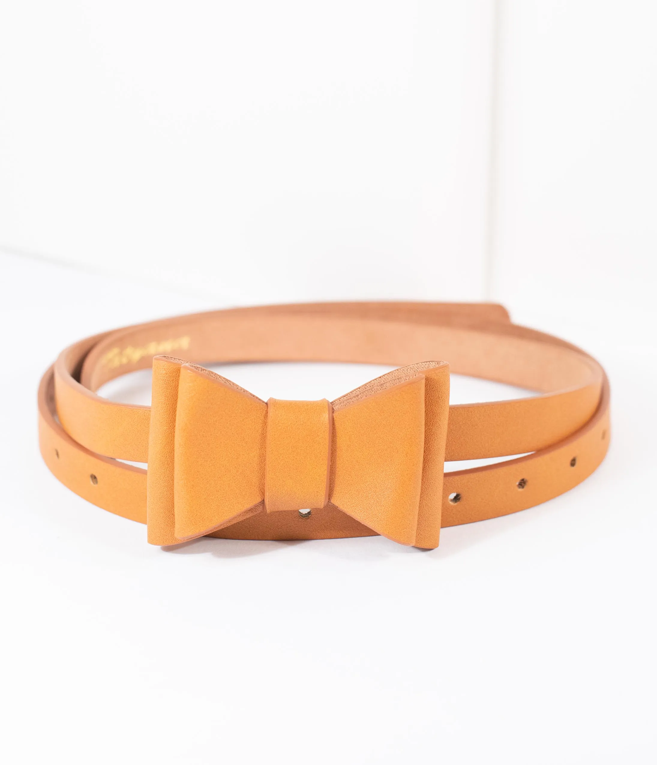 Tan Brown Leatherette Bow Snap On Belt