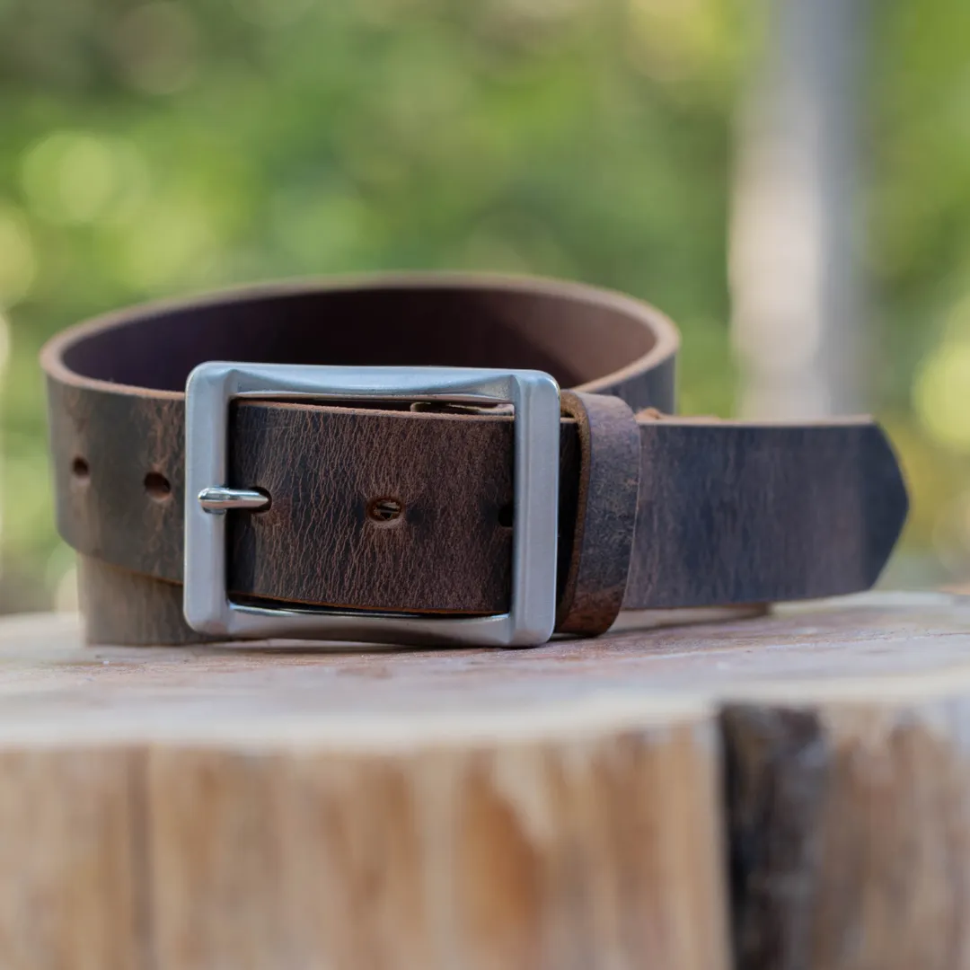 The Site Manager Black and Distressed Brown Leather Work Belts by Nickel Smart®