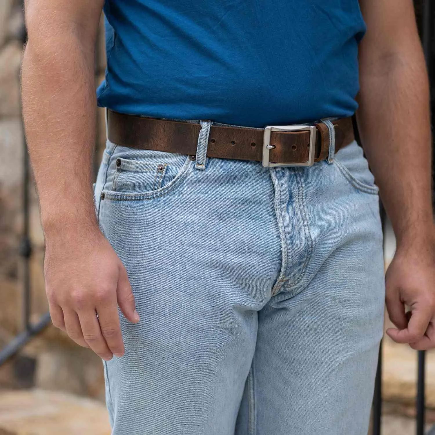 The Site Manager Black and Distressed Brown Leather Work Belts by Nickel Smart®
