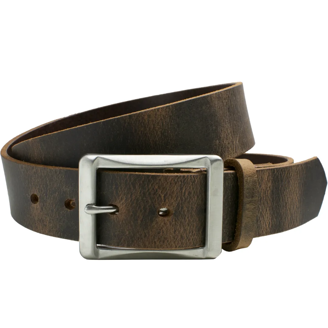 The Site Manager Black and Distressed Brown Leather Work Belts by Nickel Smart®