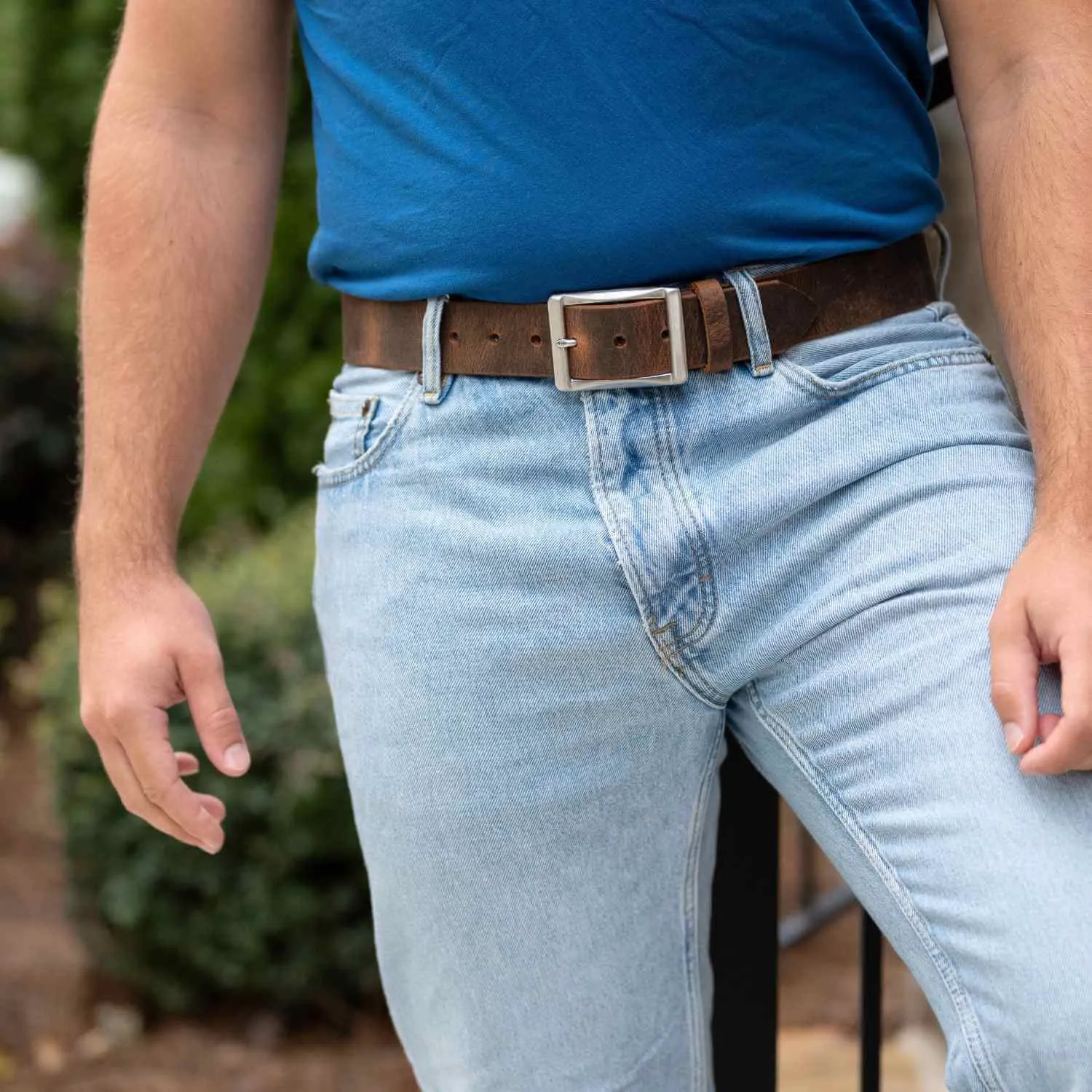 The Site Manager Black and Distressed Brown Leather Work Belts by Nickel Smart®