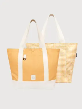 Tote Bag Strata Reversible Vichy Mustard In Recycled Polyester | Lefrik