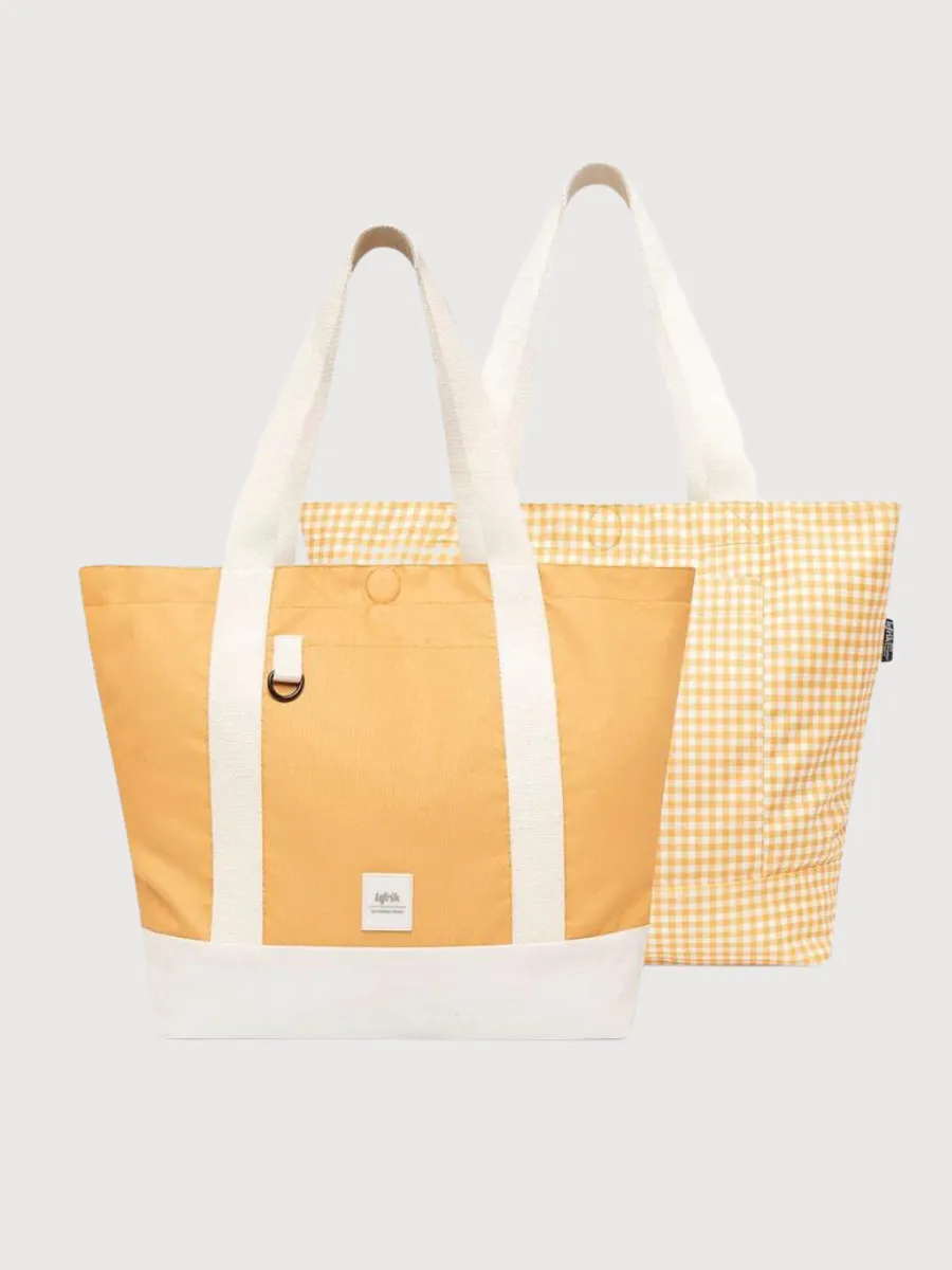 Tote Bag Strata Reversible Vichy Mustard In Recycled Polyester | Lefrik