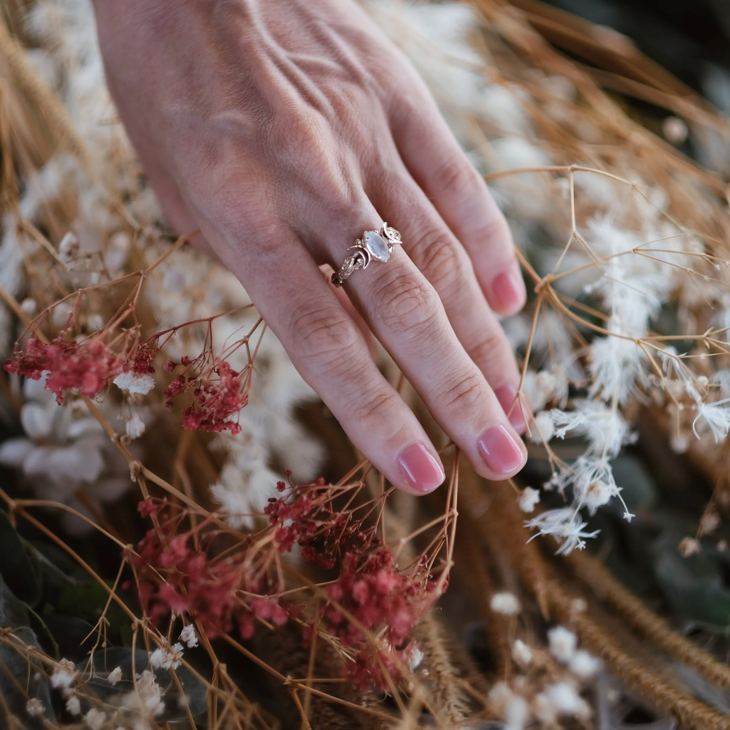 Triple Moon Yellow Gold Moonstone Ring "Soma"