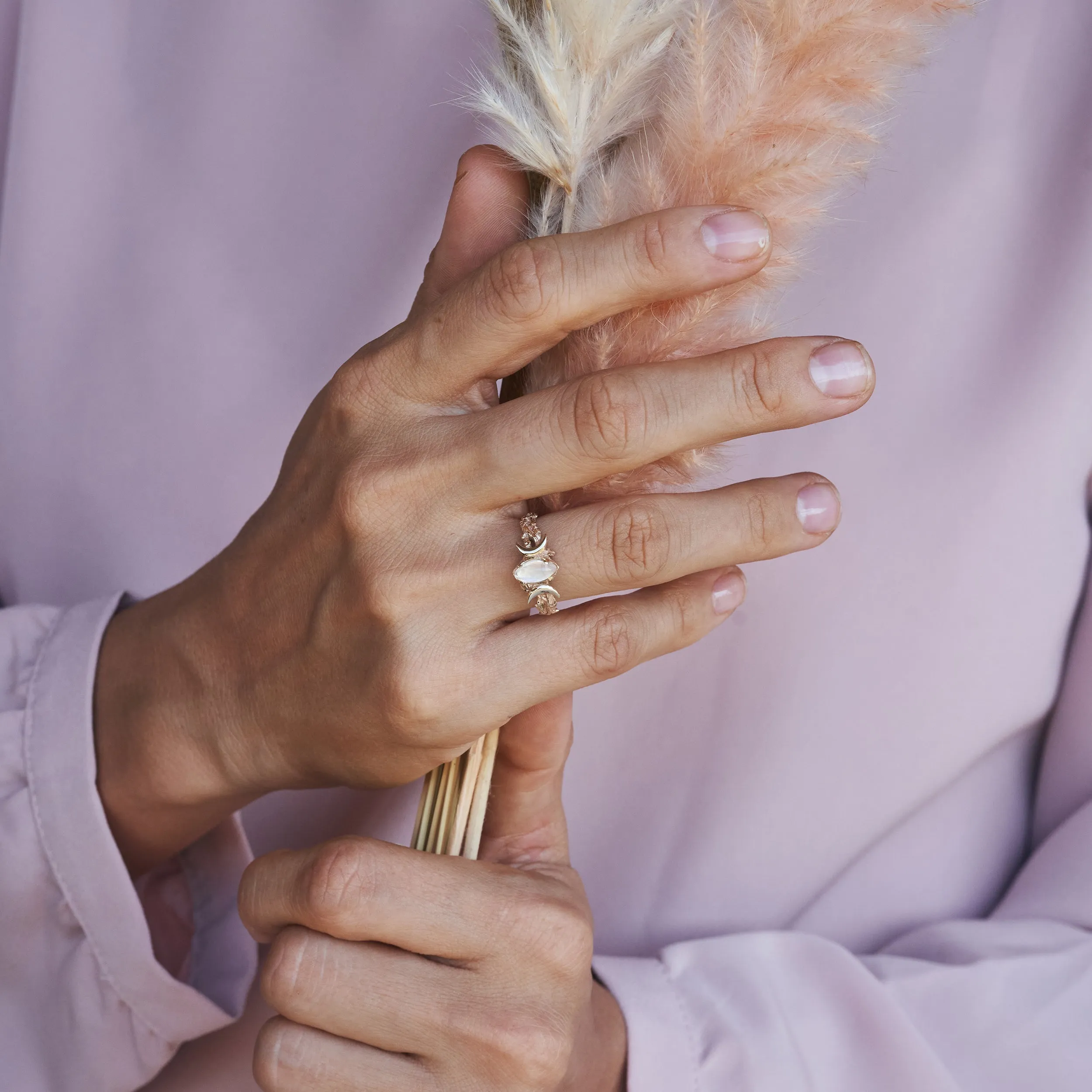Triple Moon Yellow Gold Moonstone Ring "Soma"
