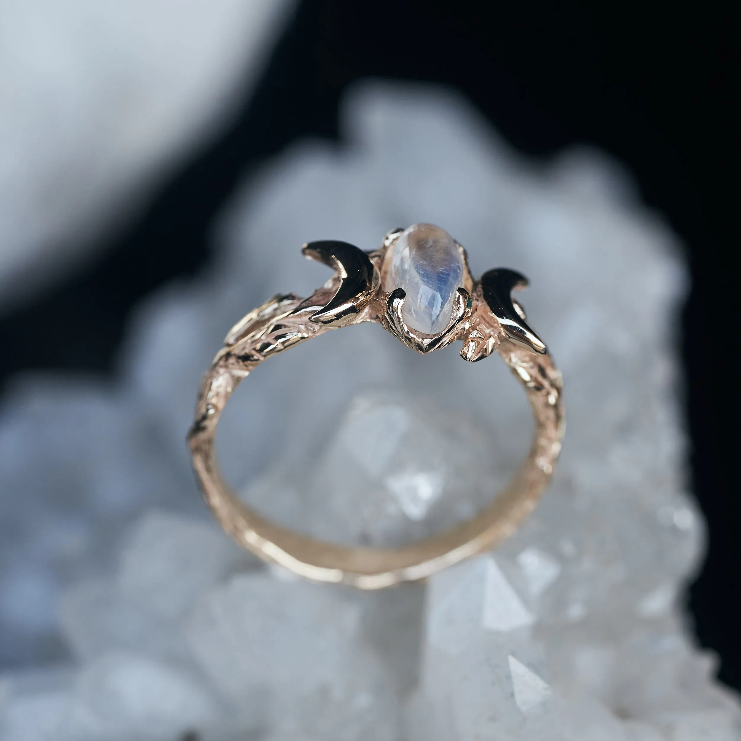 Triple Moon Yellow Gold Moonstone Ring "Soma"