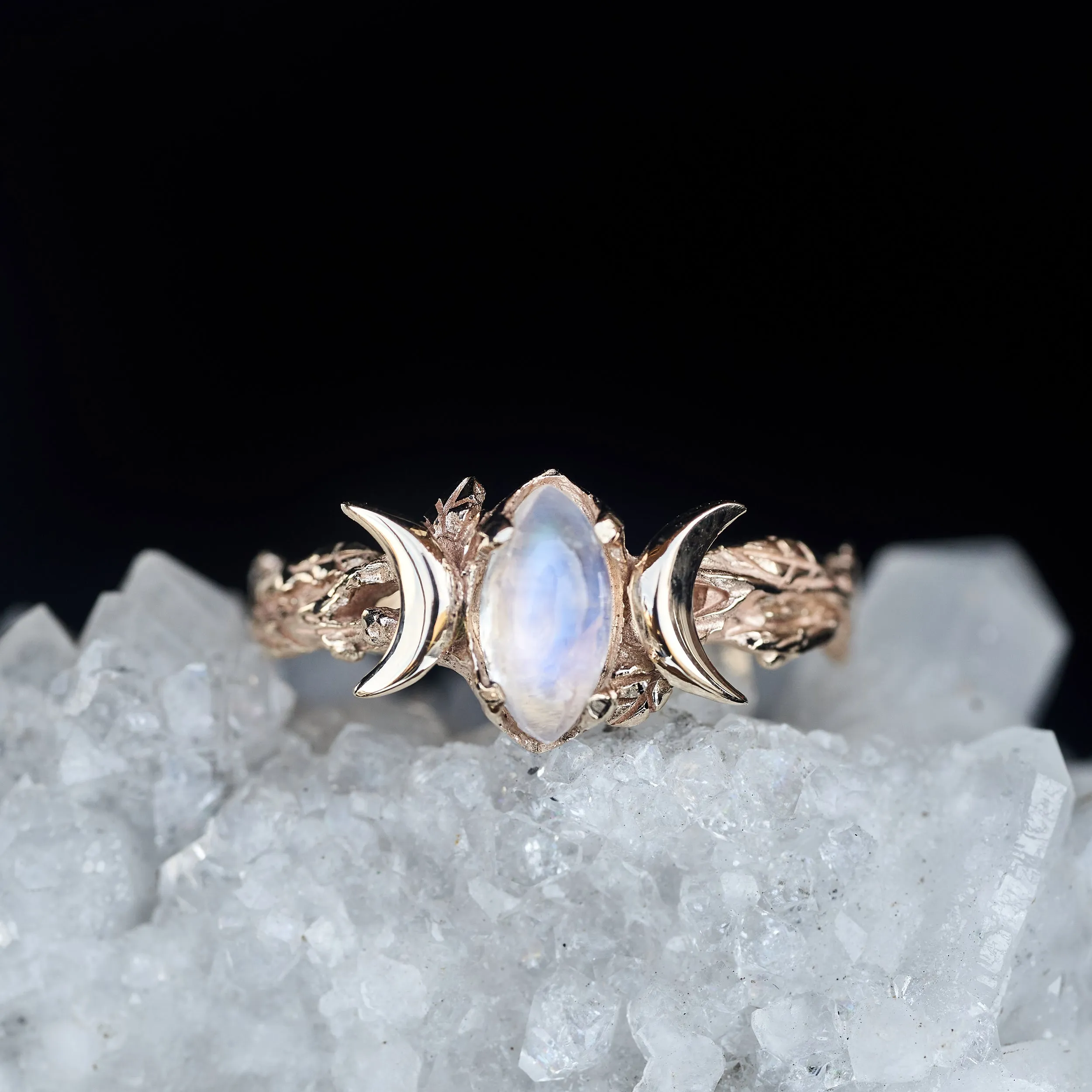 Triple Moon Yellow Gold Moonstone Ring "Soma"