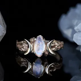Triple Moon Yellow Gold Moonstone Ring "Soma"