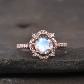 Unique Cordelia Moonstone And Diamond Engagement Ring Milgrain ring