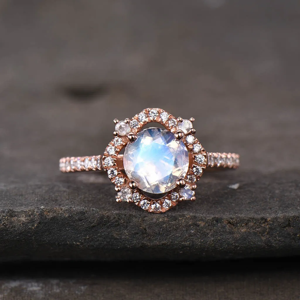 Unique Cordelia Moonstone And Diamond Engagement Ring Milgrain ring