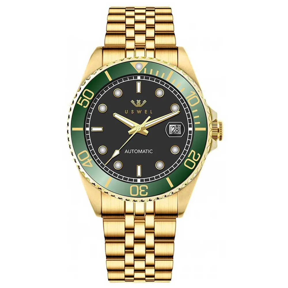 USWEL Automatic Watch for Diver with Jubliee Bracelet, 200m Water Resistant, Seiko Movement and Anti Scratch Sapphire Glass - 42MM - Model U004