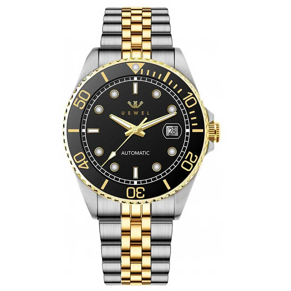 USWEL Automatic Watch for Diver with Jubliee Bracelet, 200m Water Resistant, Seiko Movement and Anti Scratch Sapphire Glass - 42MM - Model U004