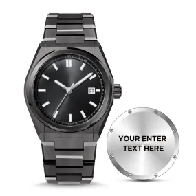USWEL Custom Own Watch, Original Design to Put Personal Texts on Back , Custom Special Gift for Important Person - 42MM - Model CU007 -Black