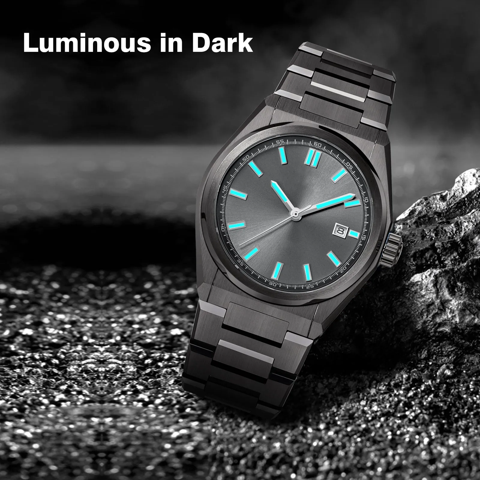 USWEL Custom Own Watch, Original Design to Put Personal Texts on Back , Custom Special Gift for Important Person - 42MM - Model CU007 -Black