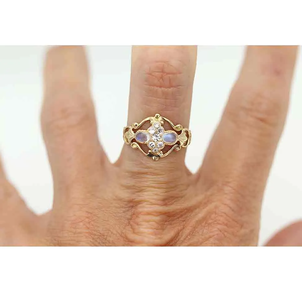 Victorian Moonstone & Old European Cut Diamond Engagement Ring