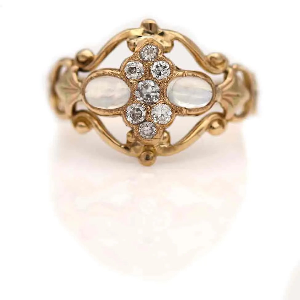 Victorian Moonstone & Old European Cut Diamond Engagement Ring