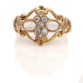 Victorian Moonstone & Old European Cut Diamond Engagement Ring