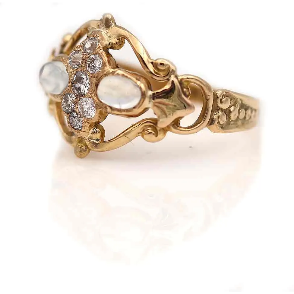 Victorian Moonstone & Old European Cut Diamond Engagement Ring