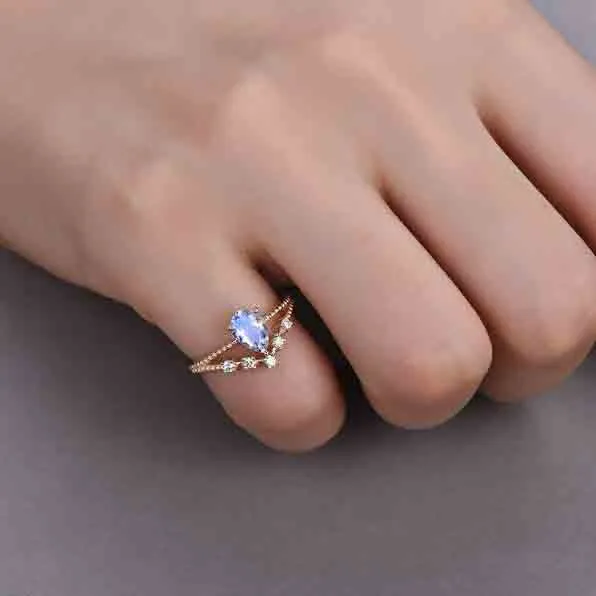 Vintage Female Moonstone engagement ring rose gold split shank milgrain