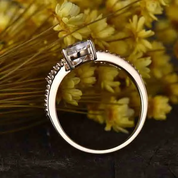 Vintage Female Moonstone engagement ring rose gold split shank milgrain