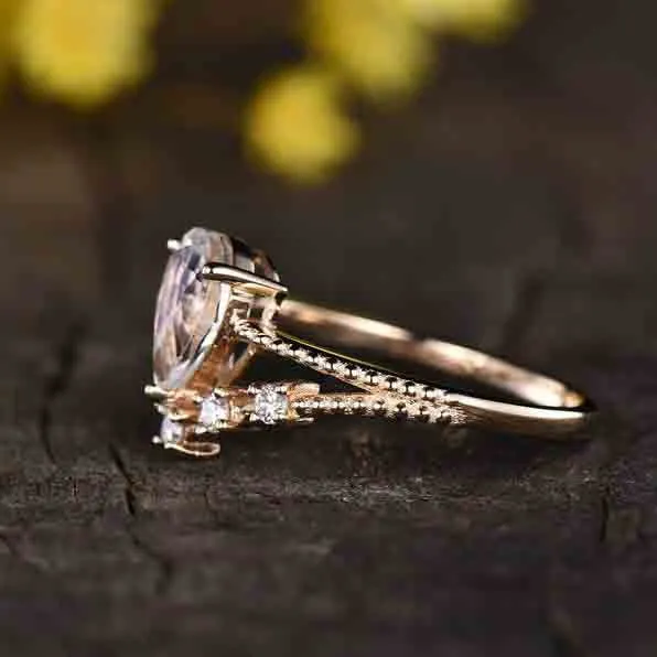 Vintage Female Moonstone engagement ring rose gold split shank milgrain