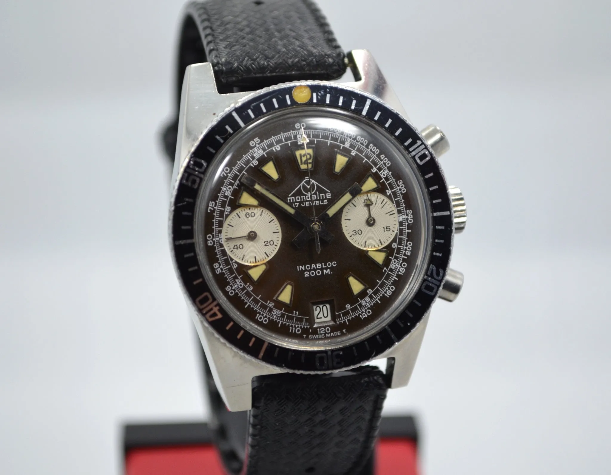 Vintage Mondaine Incabloc 200 Steel Chronograph Valjoux 7784 TROPICAL Watch
