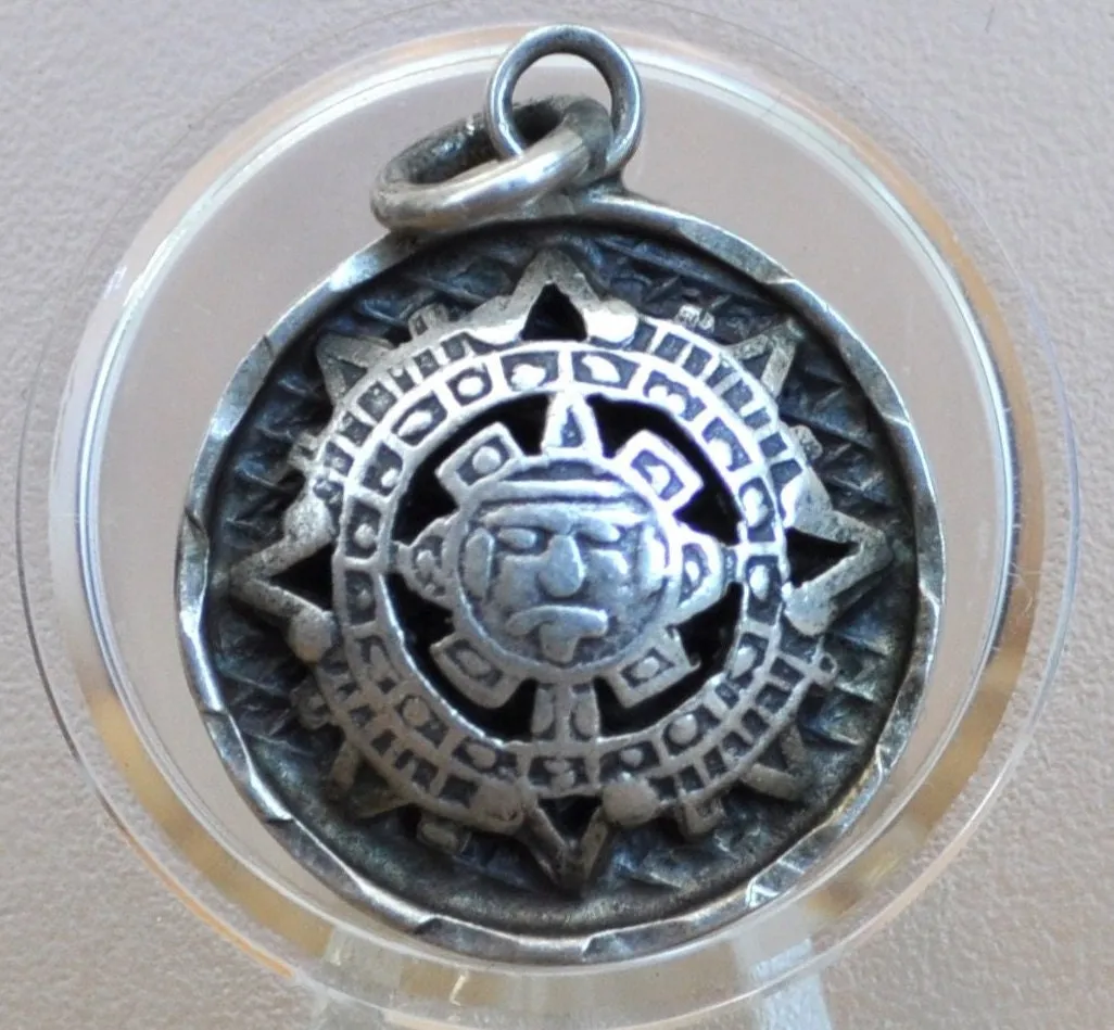 Vintage Sterling Silver Mayan Calendar Charm! Silver Bracelet Charm, Could also be used as a pendant - Super Cool Design