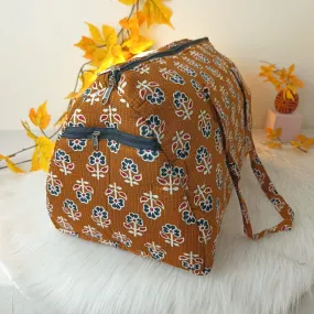 Weekender Travel Bag Brown Colour Flower Design.
