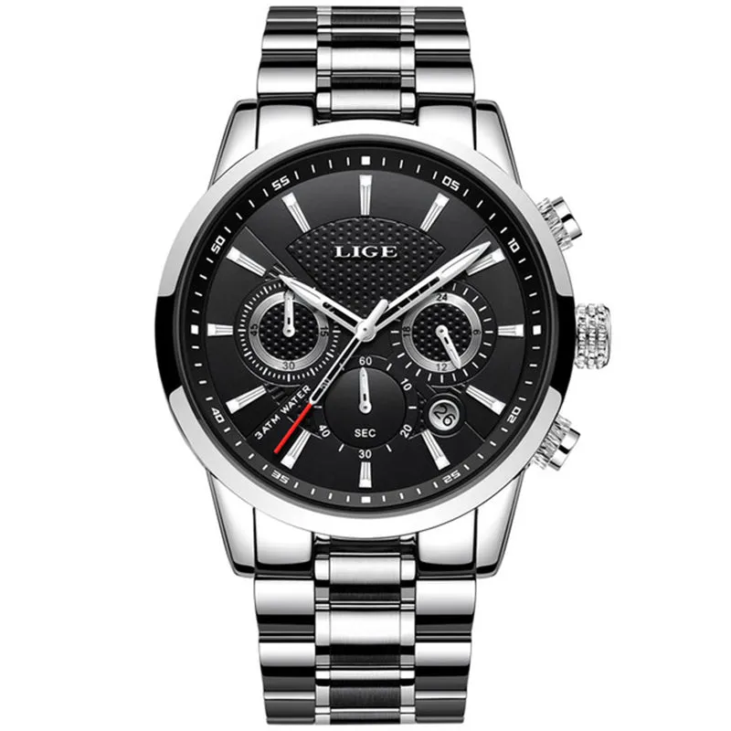 WW1755 Lige Chronograph Stainless Steel Silver Chain Watch 9866