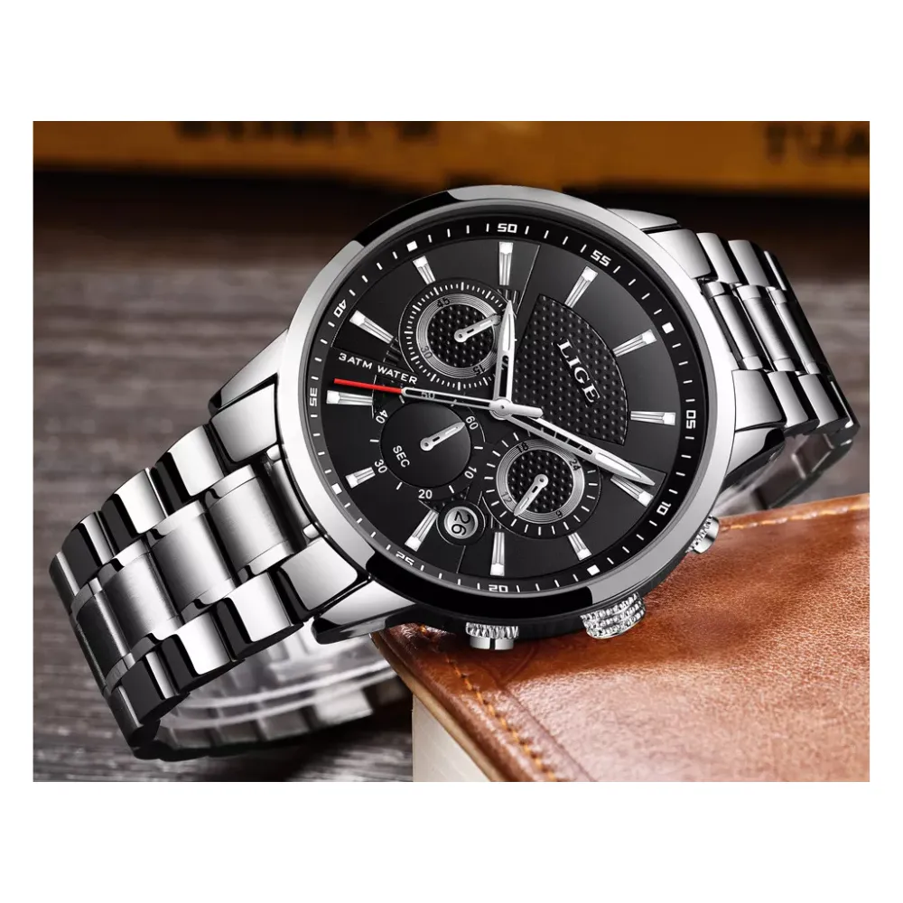 WW1755 Lige Chronograph Stainless Steel Silver Chain Watch 9866