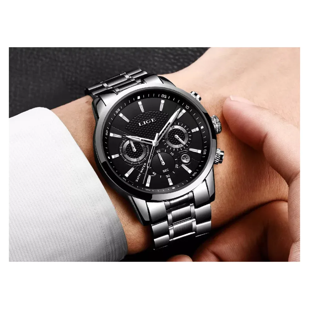 WW1755 Lige Chronograph Stainless Steel Silver Chain Watch 9866