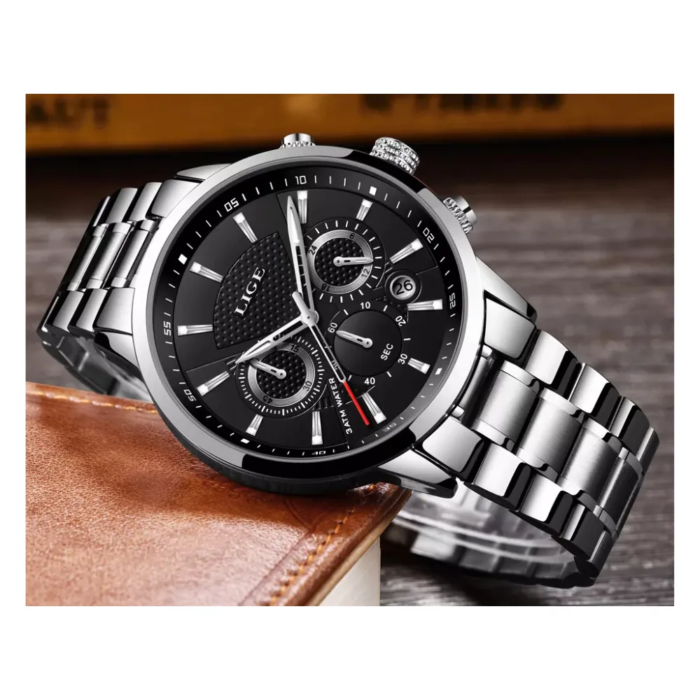 WW1755 Lige Chronograph Stainless Steel Silver Chain Watch 9866